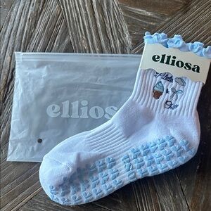 Elliosa London Women’s Light Blue Ruffle Grip Pilates Socks w/ Embroidery